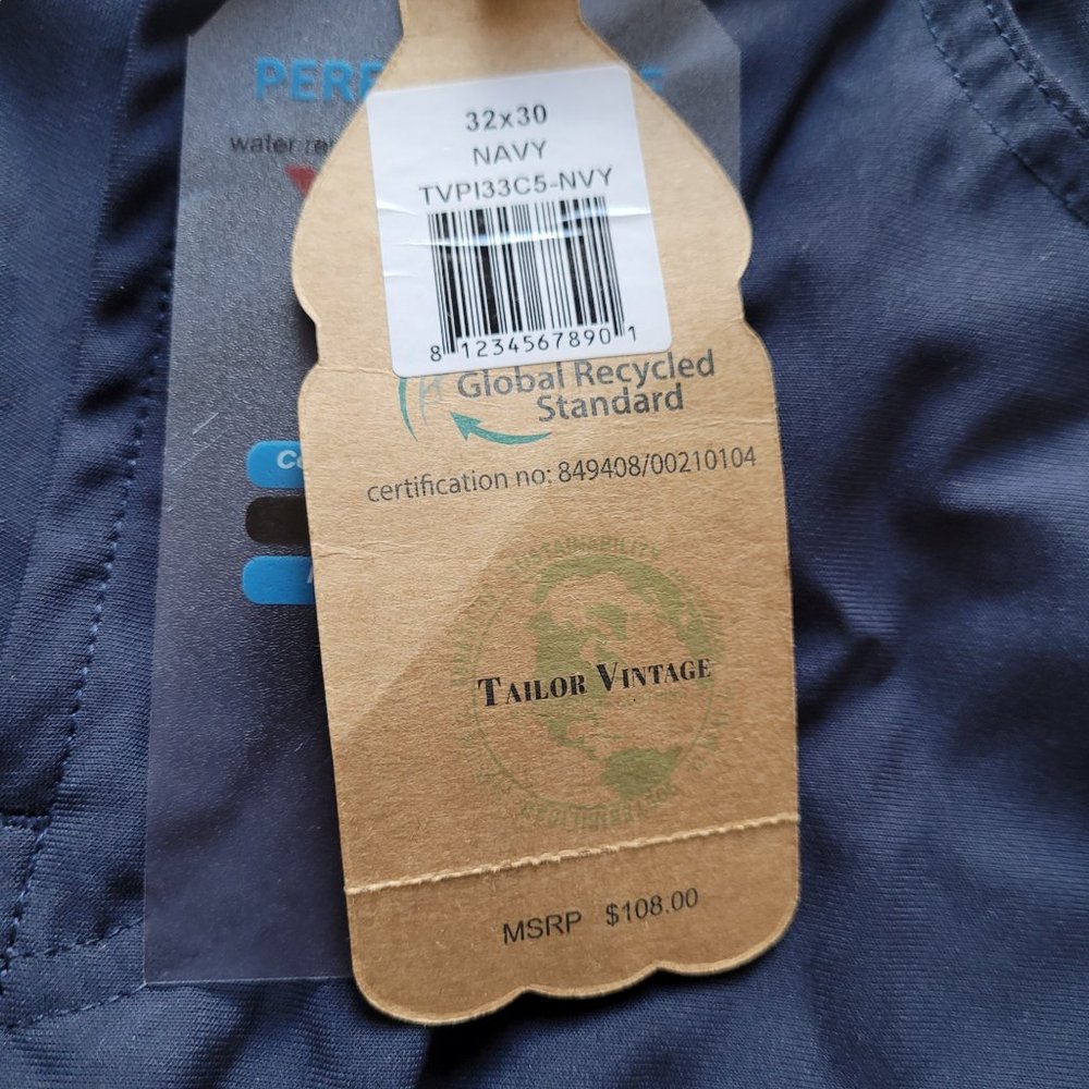 Tailor Vintage Men's 32x30 Performance Tech Pants Navy Canaan Slim Fit $108 - Picture 8 of 12